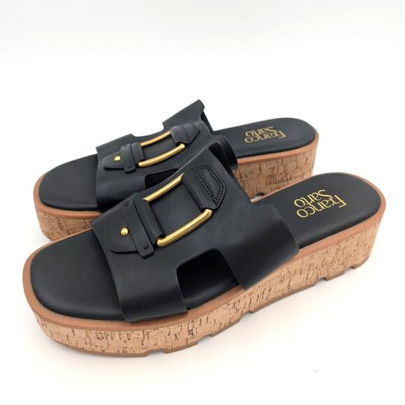 Franco Sarto Hesta Women's Wedge Sandal Slip-On Black Size US9.5M EU40.5 - Picture 1 of 12